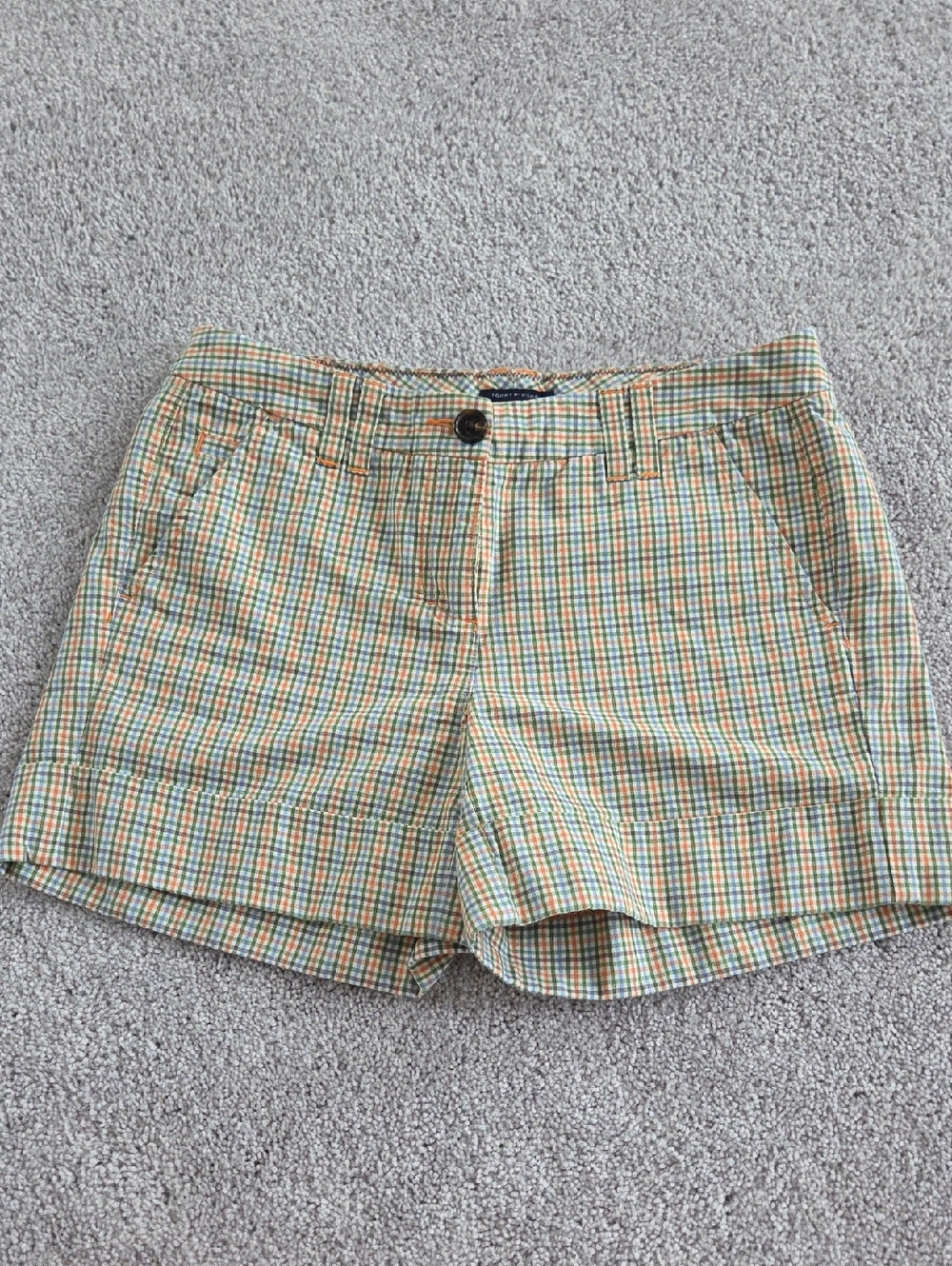 Tommy Hilfiger Yellow and Green Plaid Women's Shorts